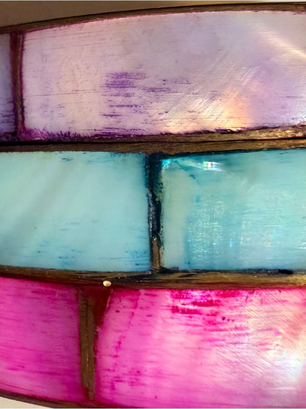 Artisan Multicolor Glass Bangle Bracelet — Pink, Purple & Light Blue